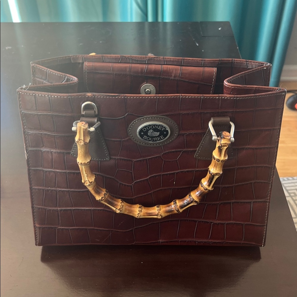 RARE Dooney & Bourke Croc Embossed Leather Tote with Bamboo Handles